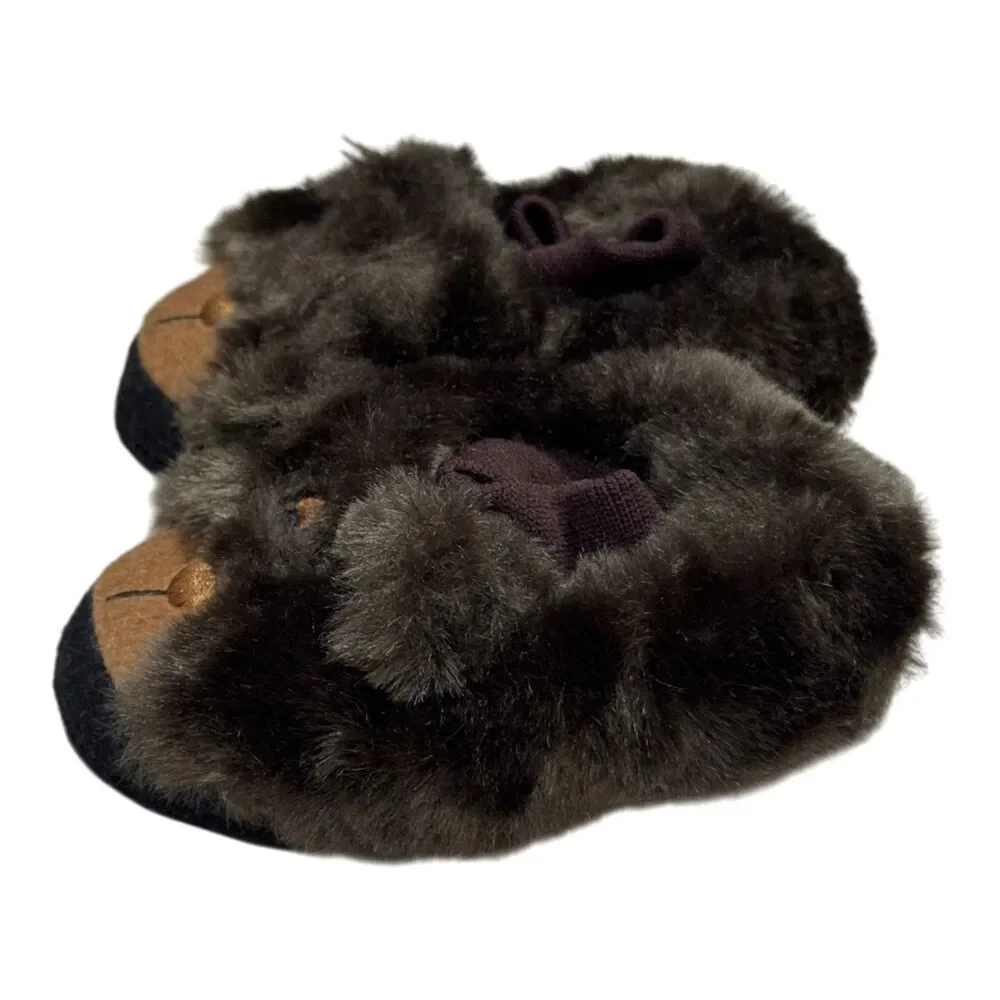 L.L. Bean Toddler Animal Paws Bear Slippers Sz 3-4 Faux Fur Paw Sole Cozy Indoor